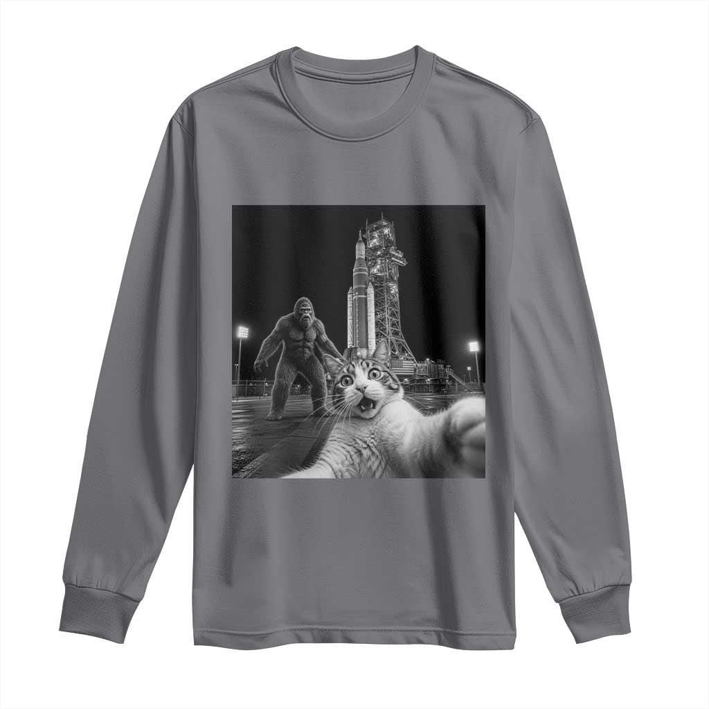 Funny Cat Selfie with Bigfoot Long Sleeve Shirt Back To The Moon Mission 2026
