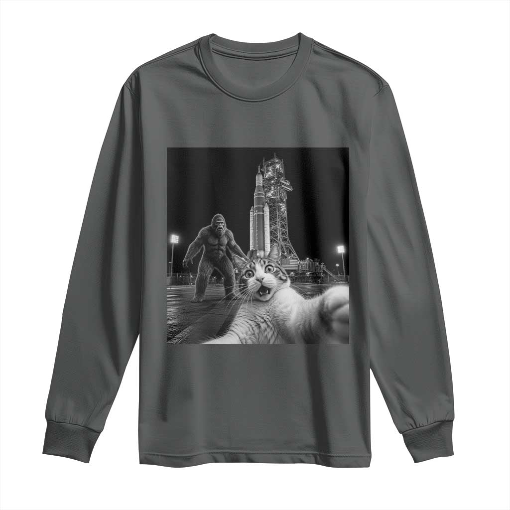 Funny Cat Selfie with Bigfoot Long Sleeve Shirt Back To The Moon Mission 2026