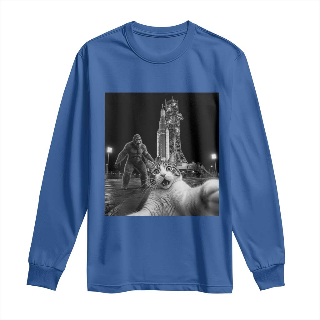 Funny Cat Selfie with Bigfoot Long Sleeve Shirt Back To The Moon Mission 2026