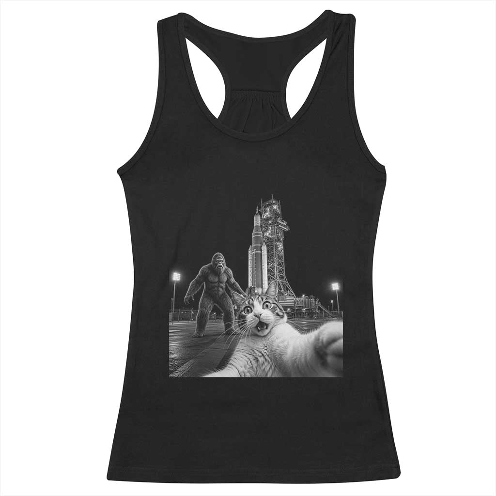 Funny Cat Selfie with Bigfoot Racerback Tank Top Back To The Moon Mission 2026
