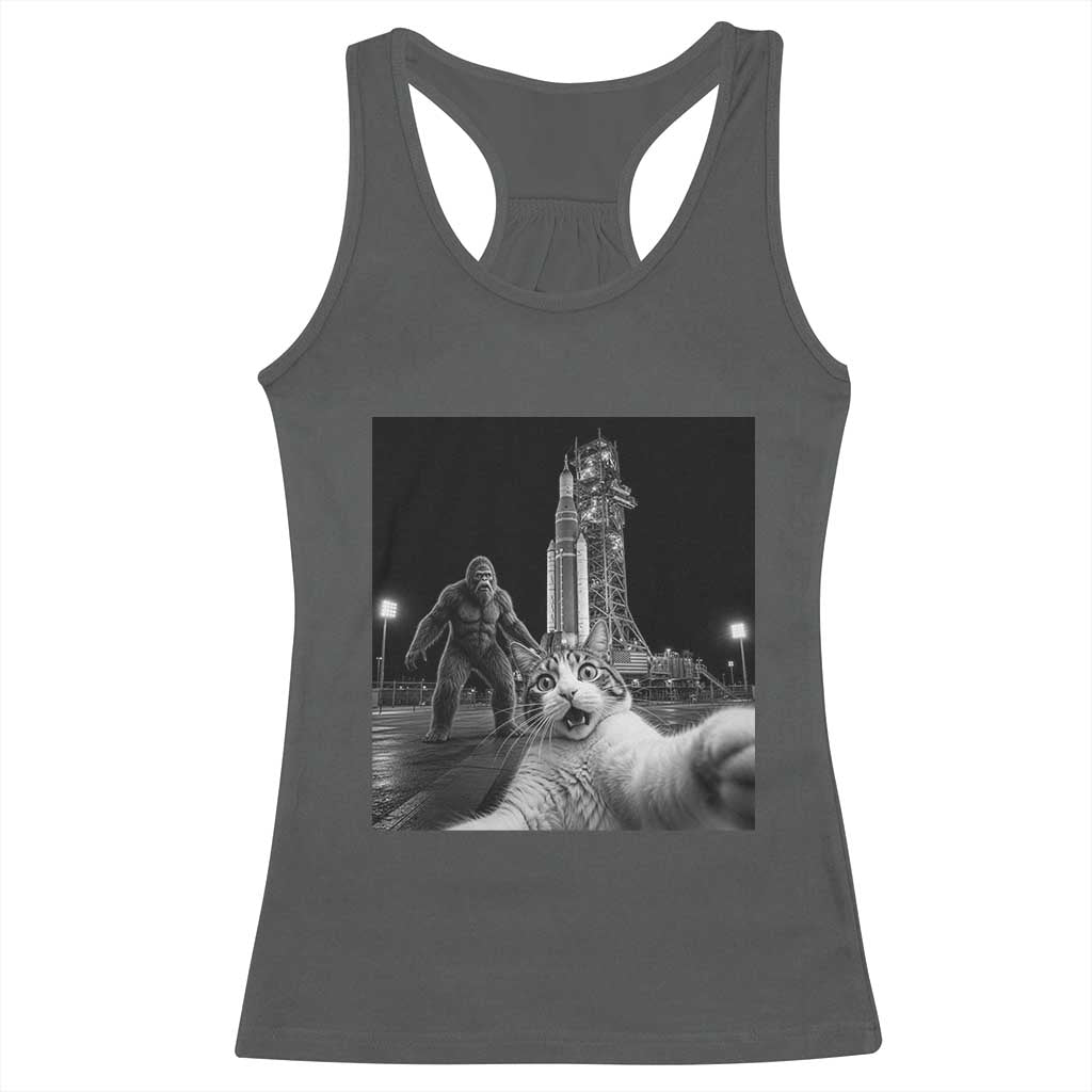 Funny Cat Selfie with Bigfoot Racerback Tank Top Back To The Moon Mission 2026