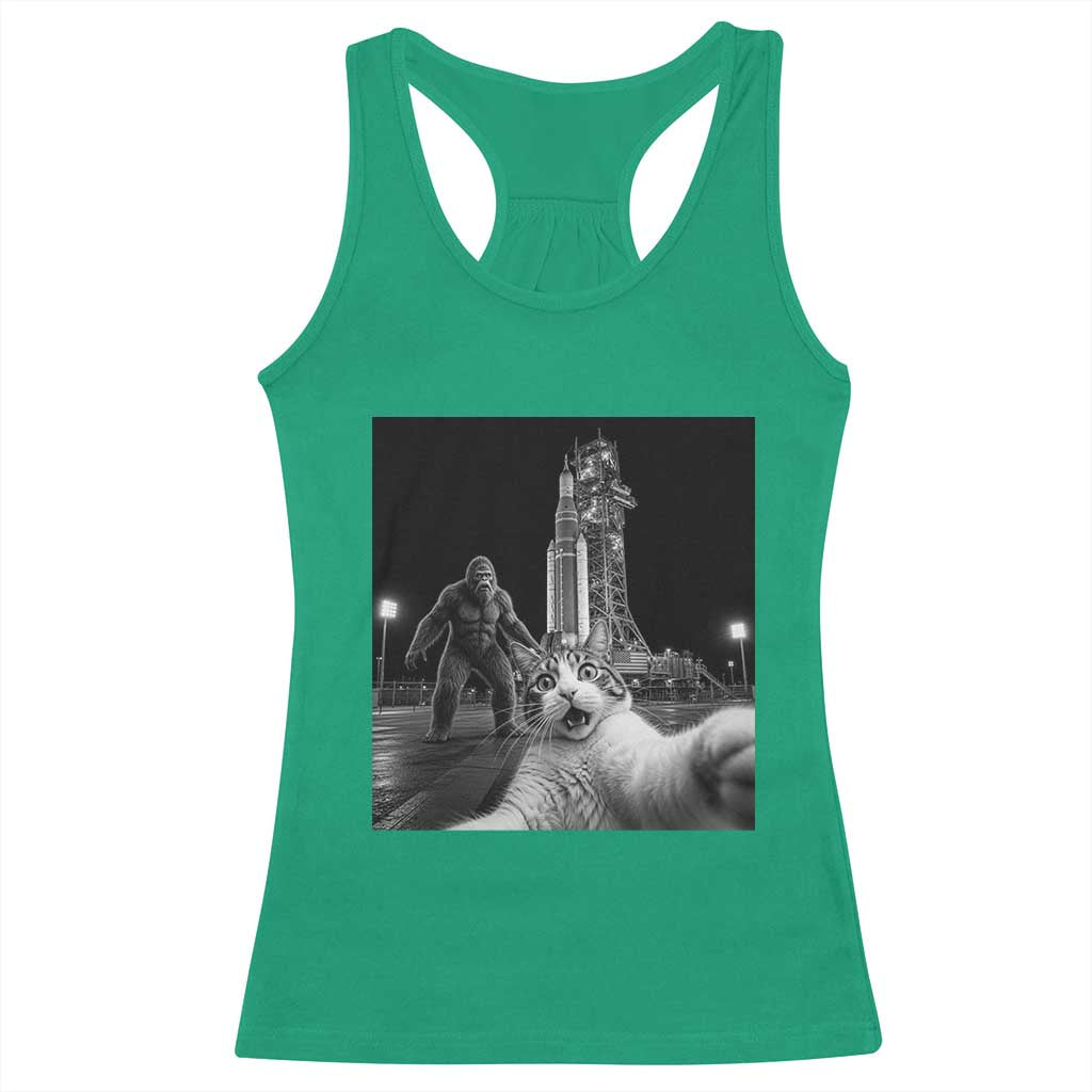 Funny Cat Selfie with Bigfoot Racerback Tank Top Back To The Moon Mission 2026