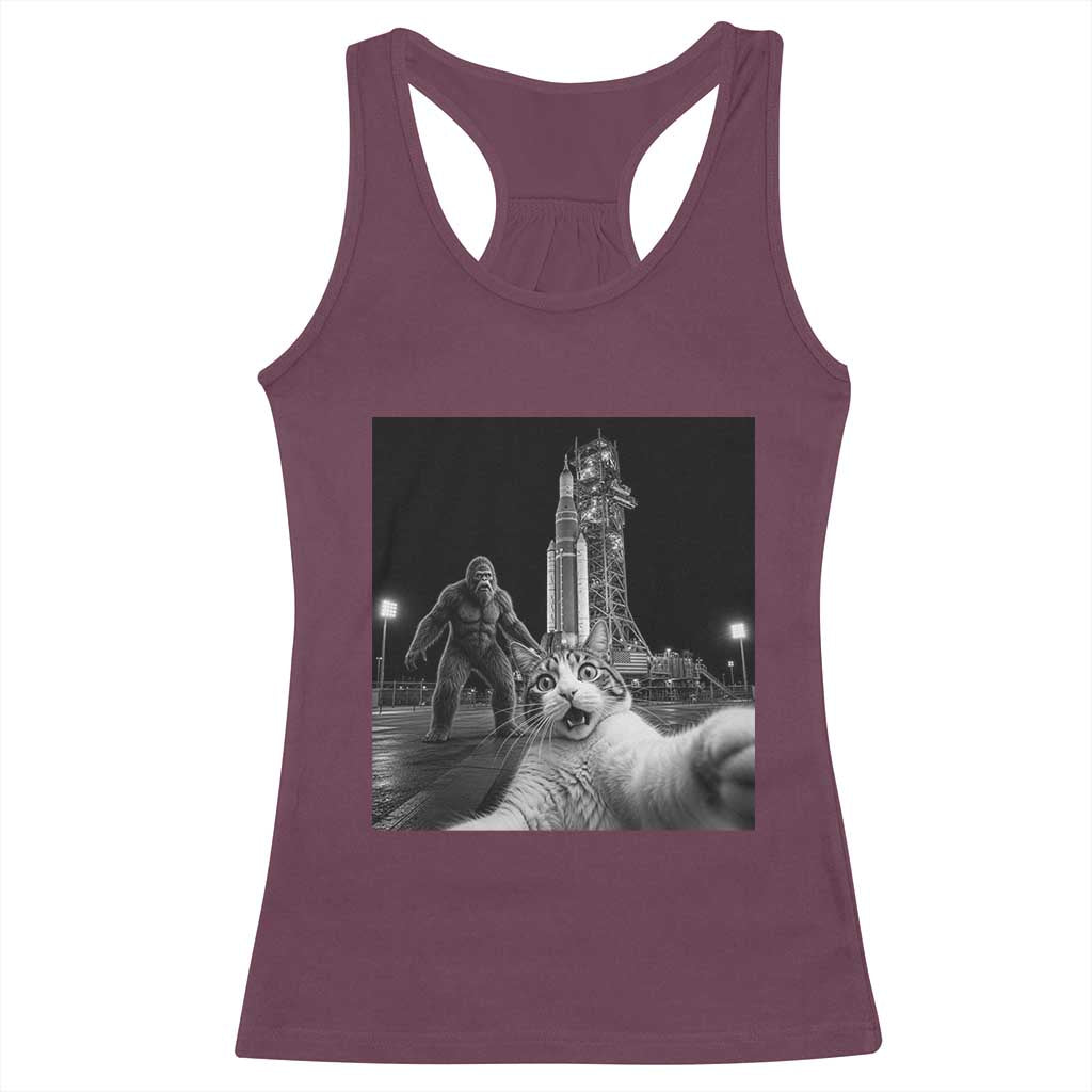 Funny Cat Selfie with Bigfoot Racerback Tank Top Back To The Moon Mission 2026
