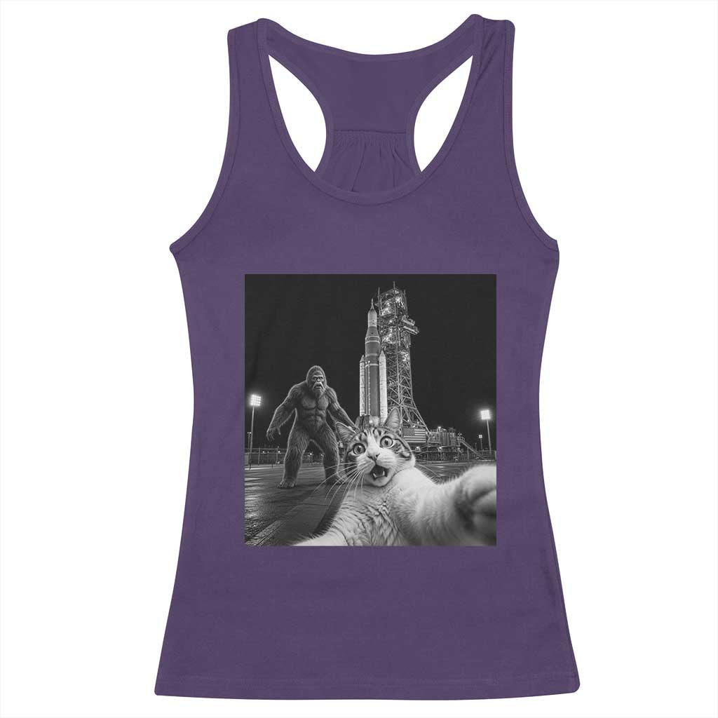 Funny Cat Selfie with Bigfoot Racerback Tank Top Back To The Moon Mission 2026