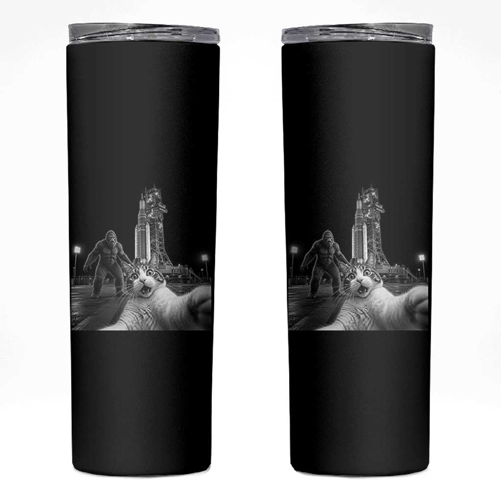 Funny Cat Selfie with Bigfoot Skinny Tumbler Back To The Moon Mission 2026