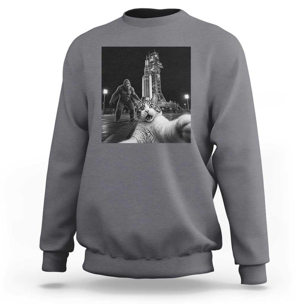 Funny Cat Selfie with Bigfoot Sweatshirt Back To The Moon Mission 2026