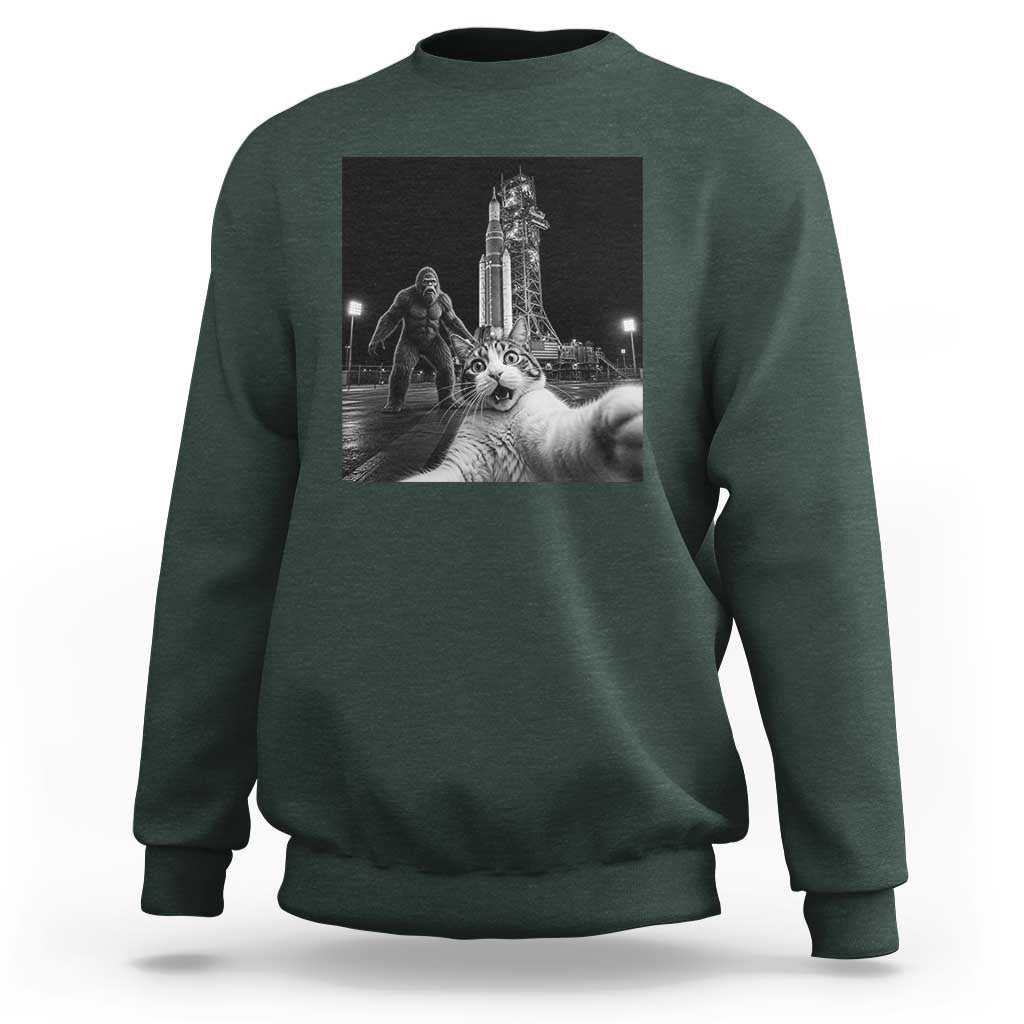 Funny Cat Selfie with Bigfoot Sweatshirt Back To The Moon Mission 2026