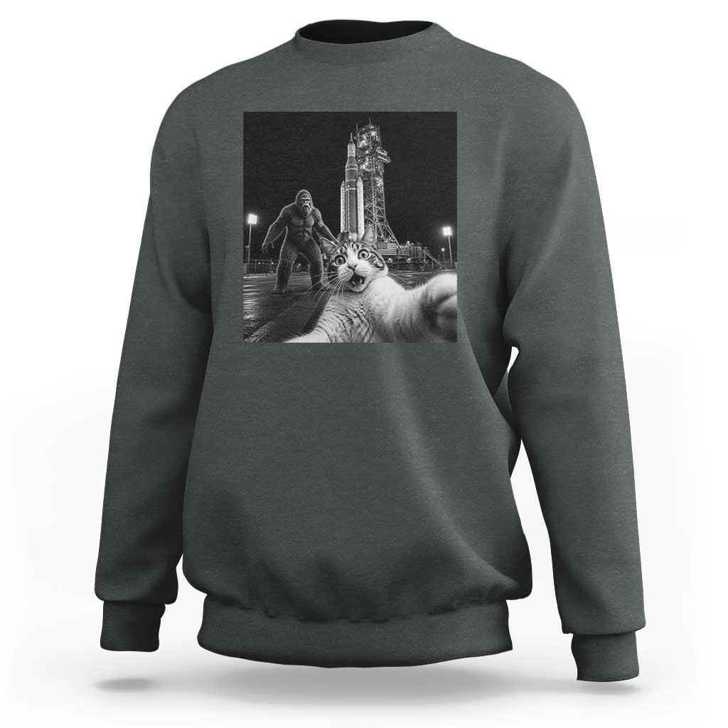 Funny Cat Selfie with Bigfoot Sweatshirt Back To The Moon Mission 2026