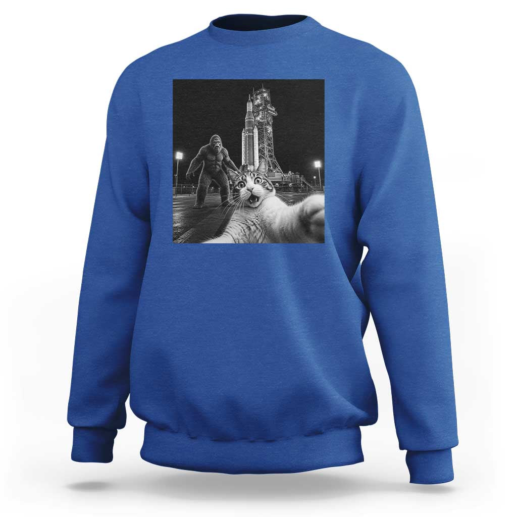 Funny Cat Selfie with Bigfoot Sweatshirt Back To The Moon Mission 2026