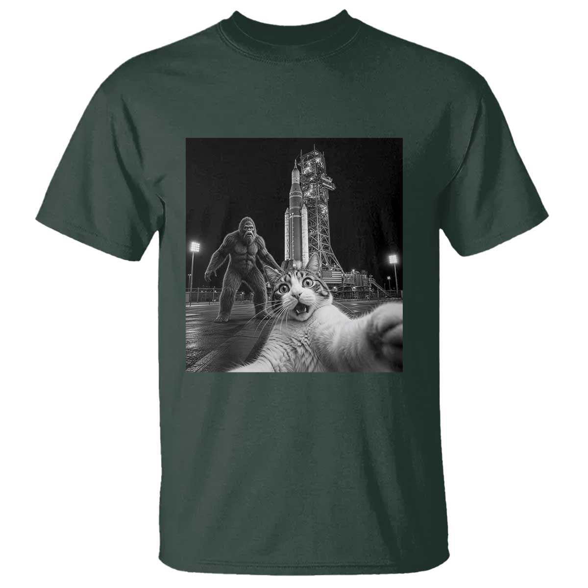 Funny Cat Selfie with Bigfoot T Shirt Back To The Moon Mission 2026