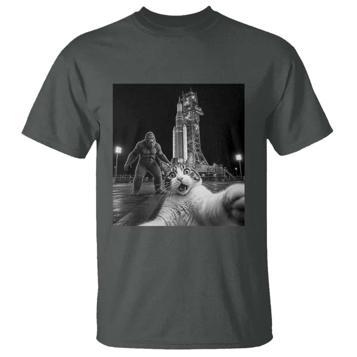 Funny Cat Selfie with Bigfoot T Shirt Back To The Moon Mission 2026