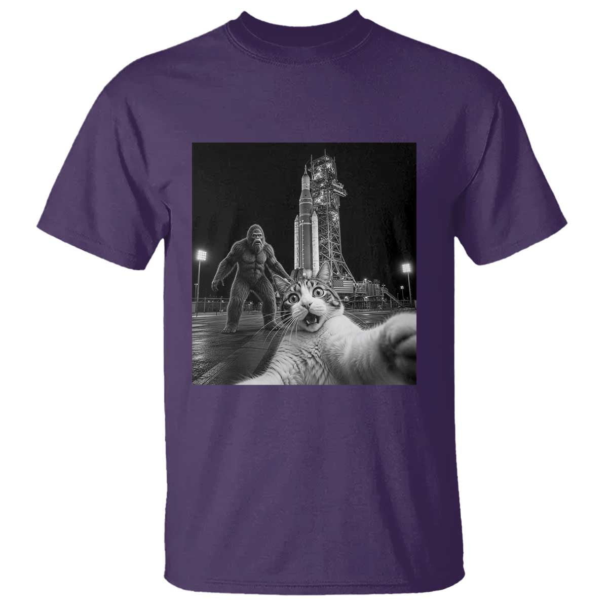 Funny Cat Selfie with Bigfoot T Shirt Back To The Moon Mission 2026