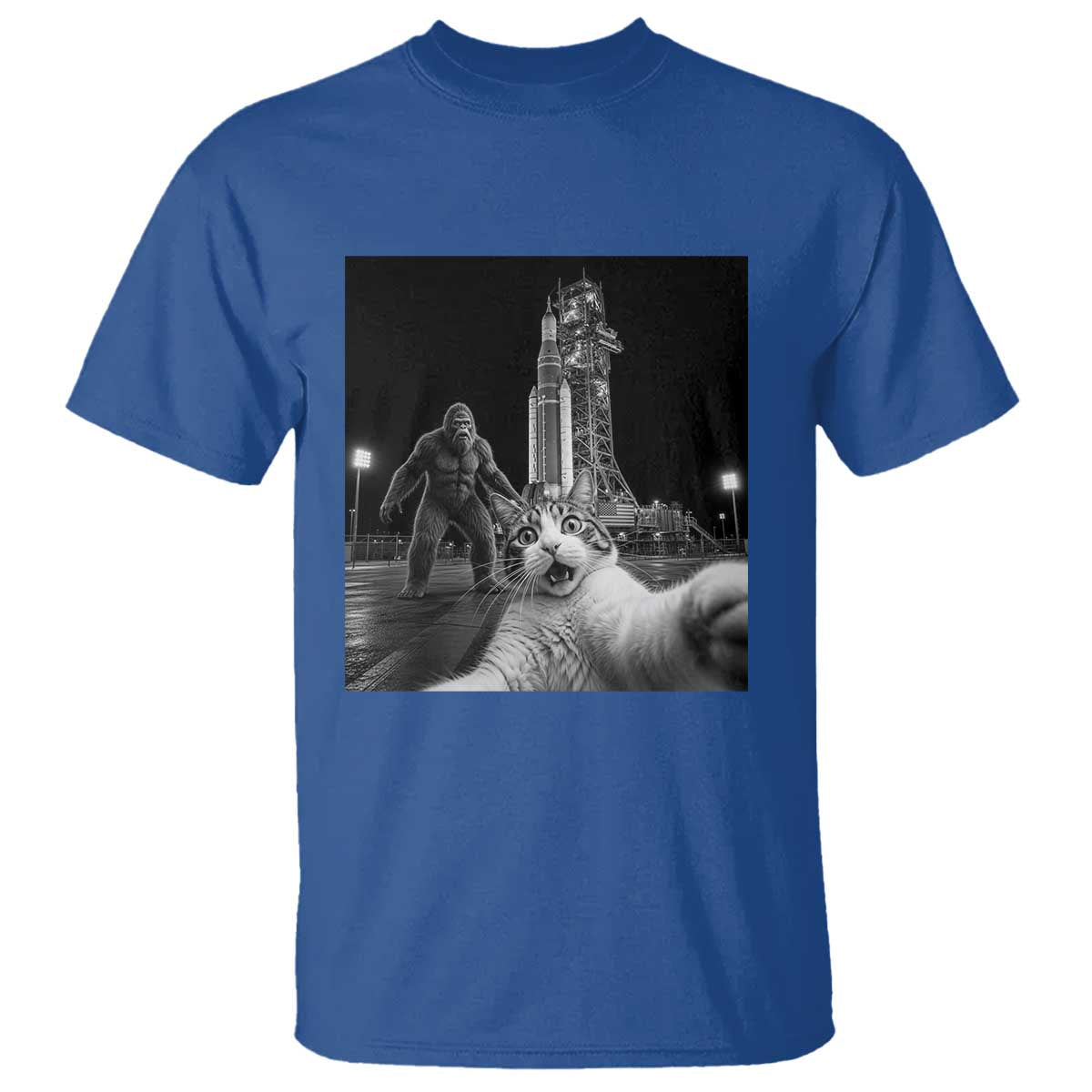 Funny Cat Selfie with Bigfoot T Shirt Back To The Moon Mission 2026