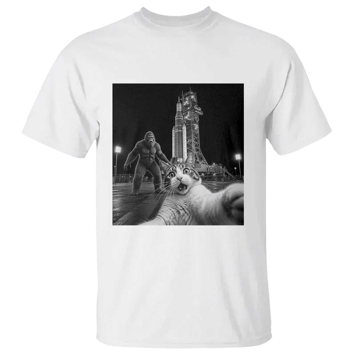 Funny Cat Selfie with Bigfoot T Shirt Back To The Moon Mission 2026