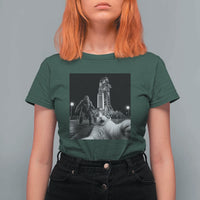 Funny Cat Selfie with Bigfoot T Shirt For Women Back To The Moon Mission 2026