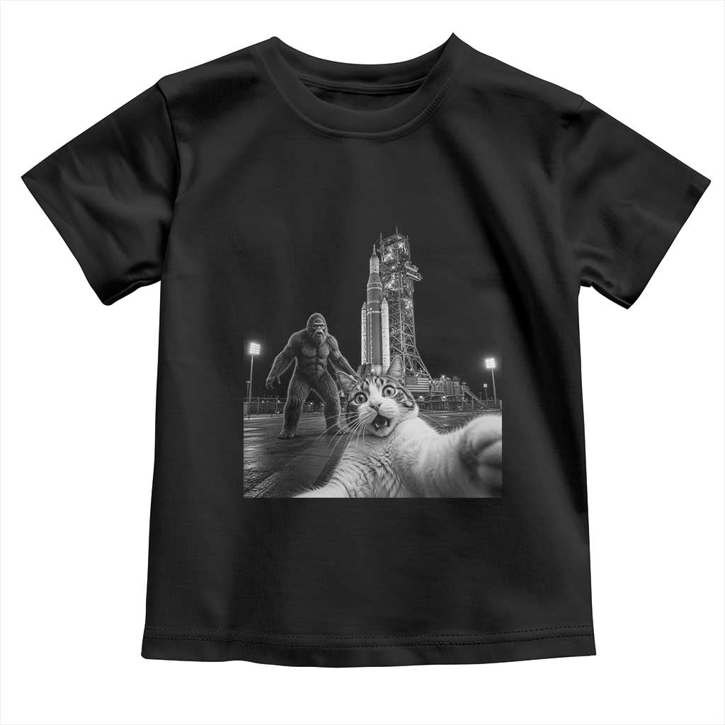 Funny Cat Selfie with Bigfoot Toddler T Shirt Back To The Moon Mission 2026