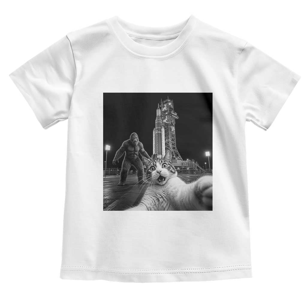 Funny Cat Selfie with Bigfoot Toddler T Shirt Back To The Moon Mission 2026