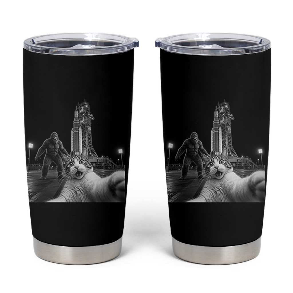Funny Cat Selfie with Bigfoot Tumbler Cup Back To The Moon Mission 2026
