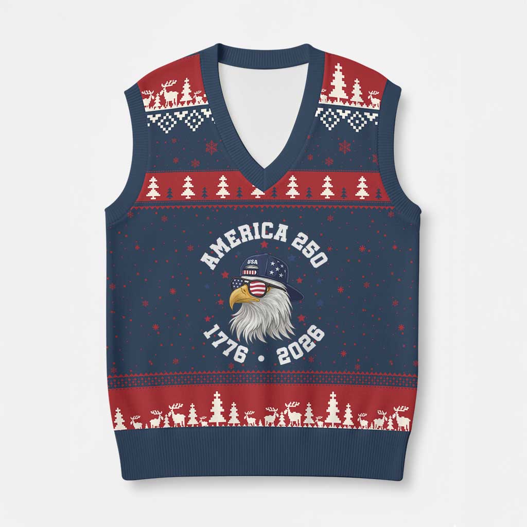 250 Years American Anniversary V-Neck Knit Sweater Vest Patriotic Bald Eagle Fourth of July