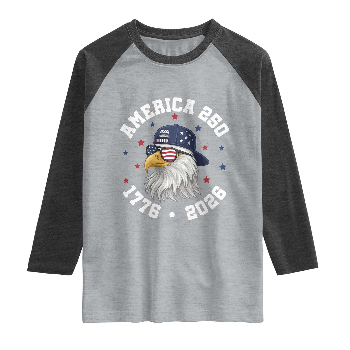 250 Years American Anniversary Raglan Shirt Patriotic Bald Eagle Fourth of July
