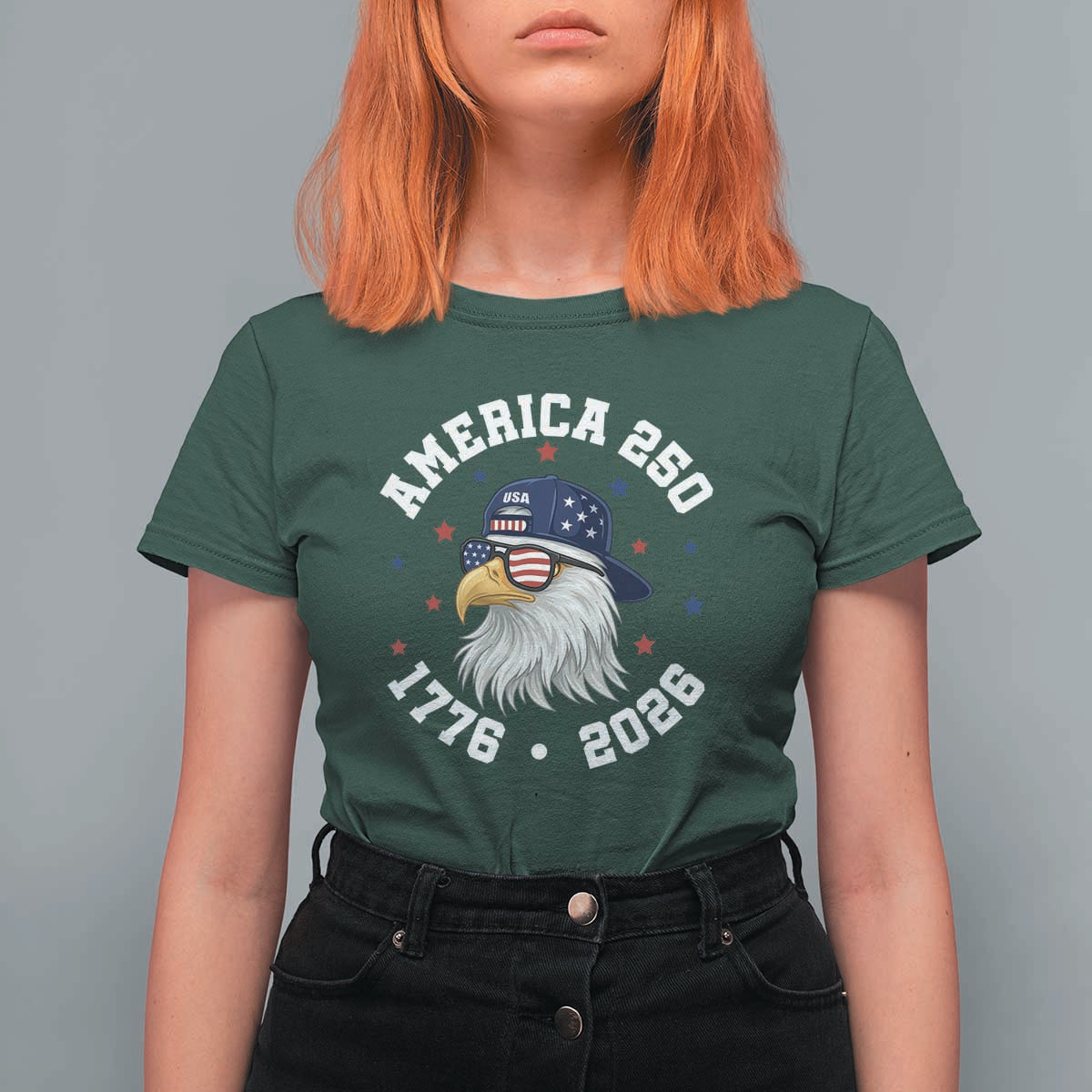250 Years American Anniversary T Shirt For Women Patriotic Bald Eagle Fourth of July