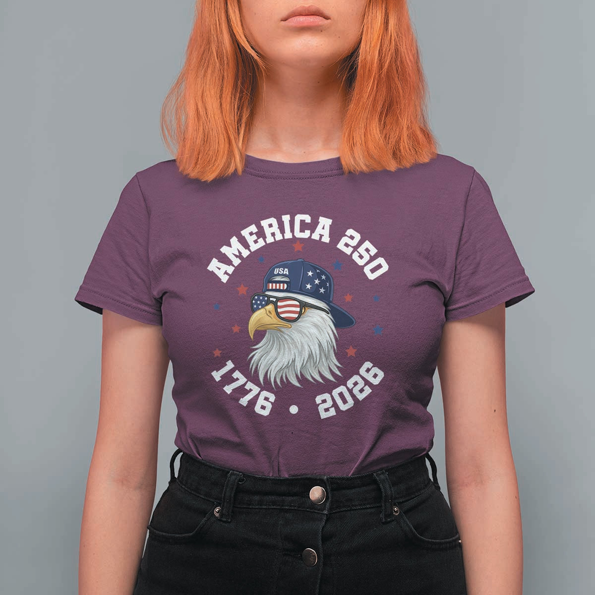 250 Years American Anniversary T Shirt For Women Patriotic Bald Eagle Fourth of July