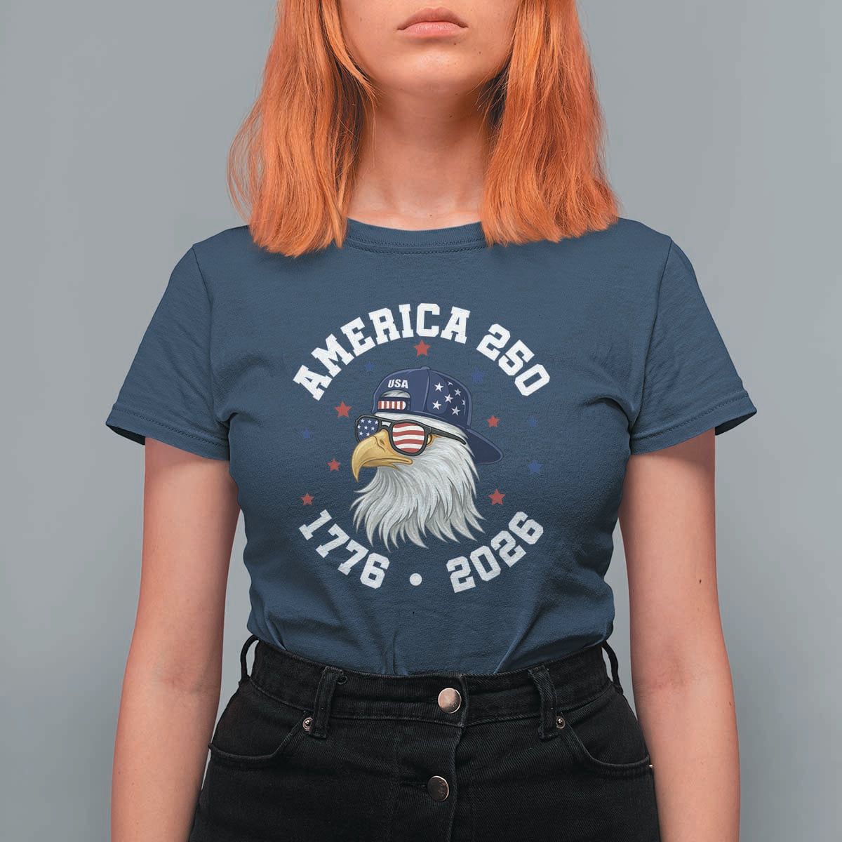 250 Years American Anniversary T Shirt For Women Patriotic Bald Eagle Fourth of July