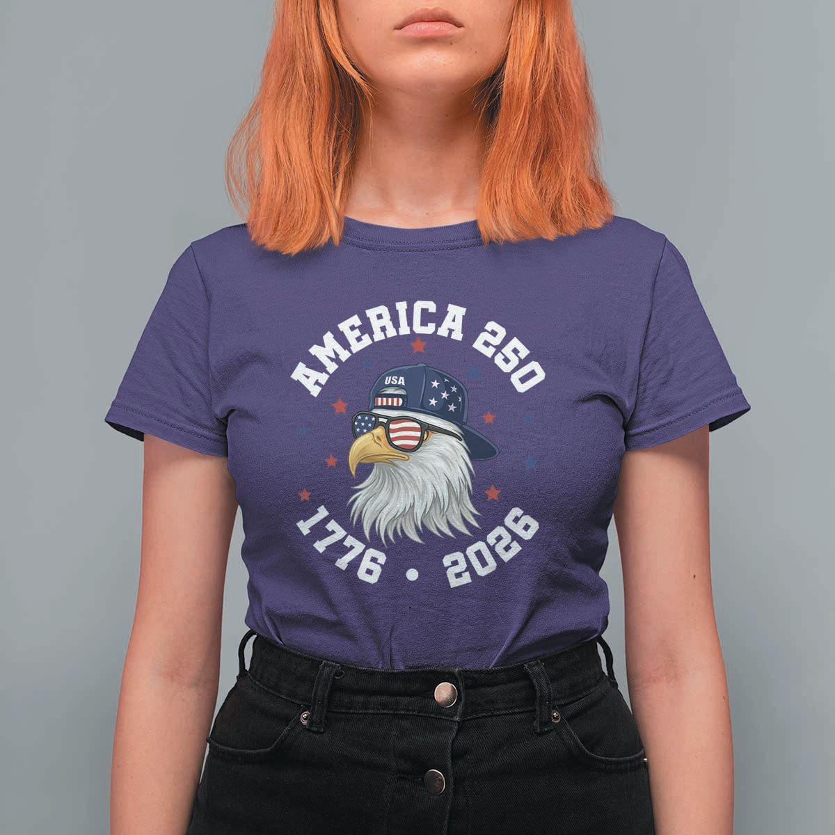 250 Years American Anniversary T Shirt For Women Patriotic Bald Eagle Fourth of July