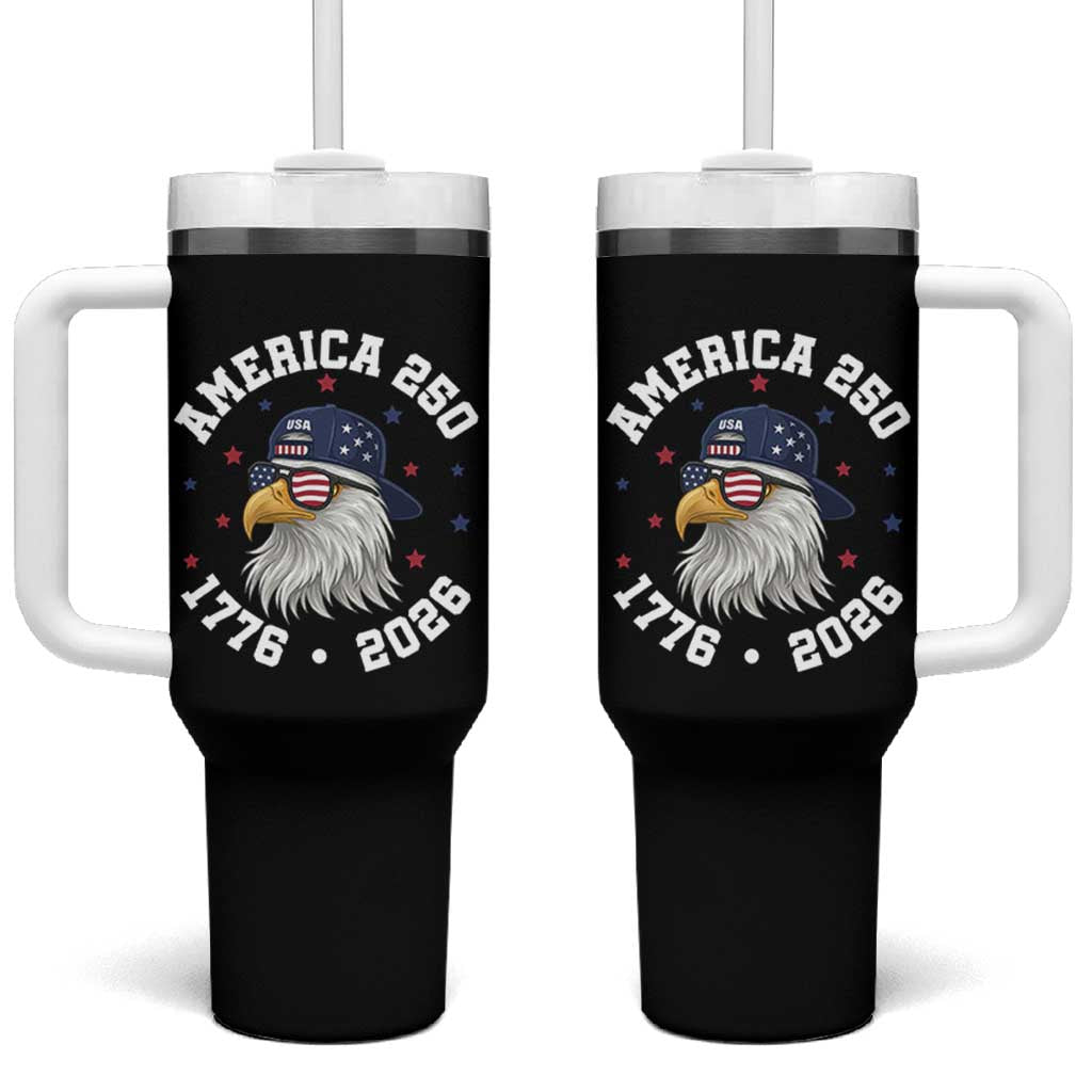 250 Years American Anniversary Tumbler With Handle Patriotic Bald Eagle Fourth of July