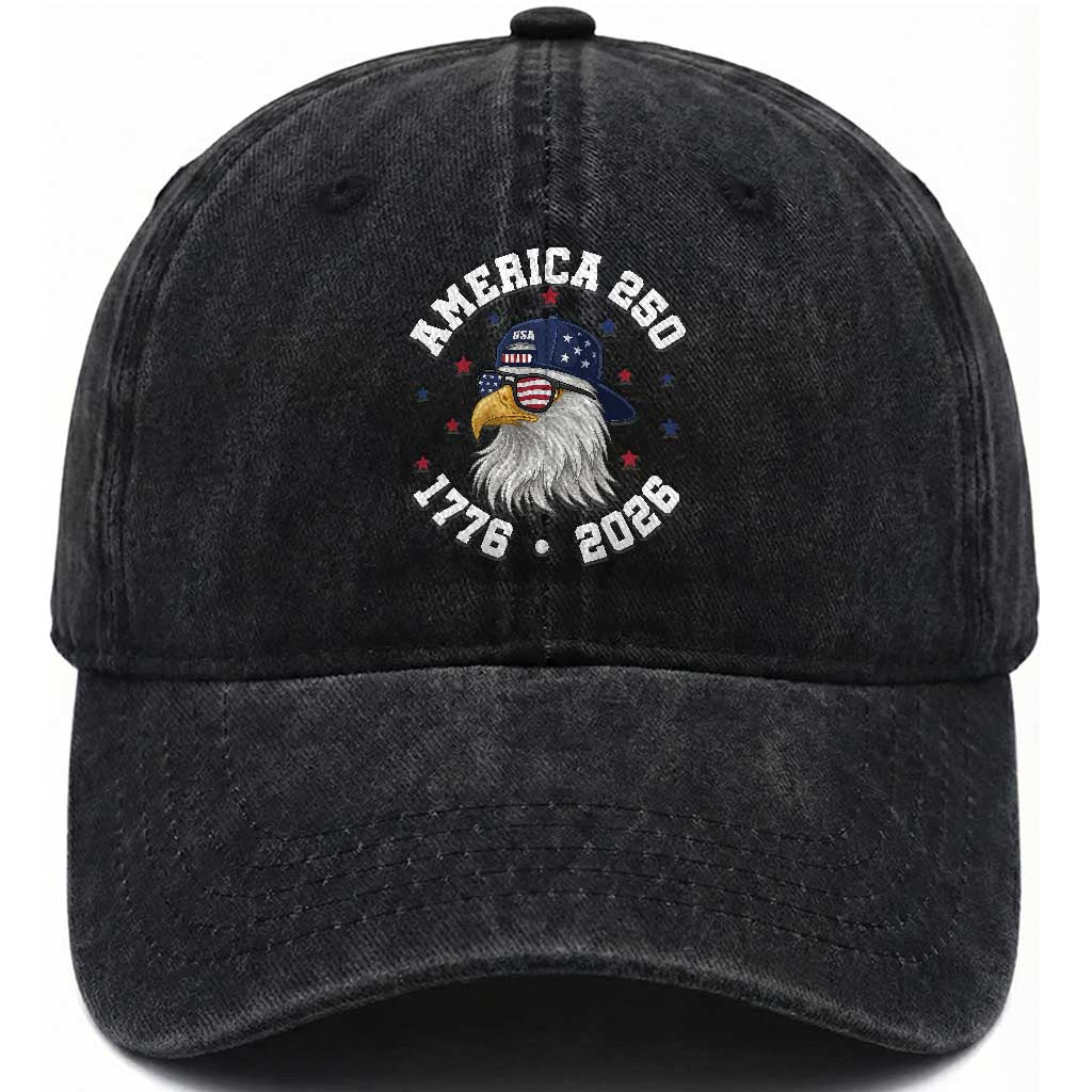 250 Years American Anniversary Washed Cotton Baseball Cap Patriotic Bald Eagle Fourth of July