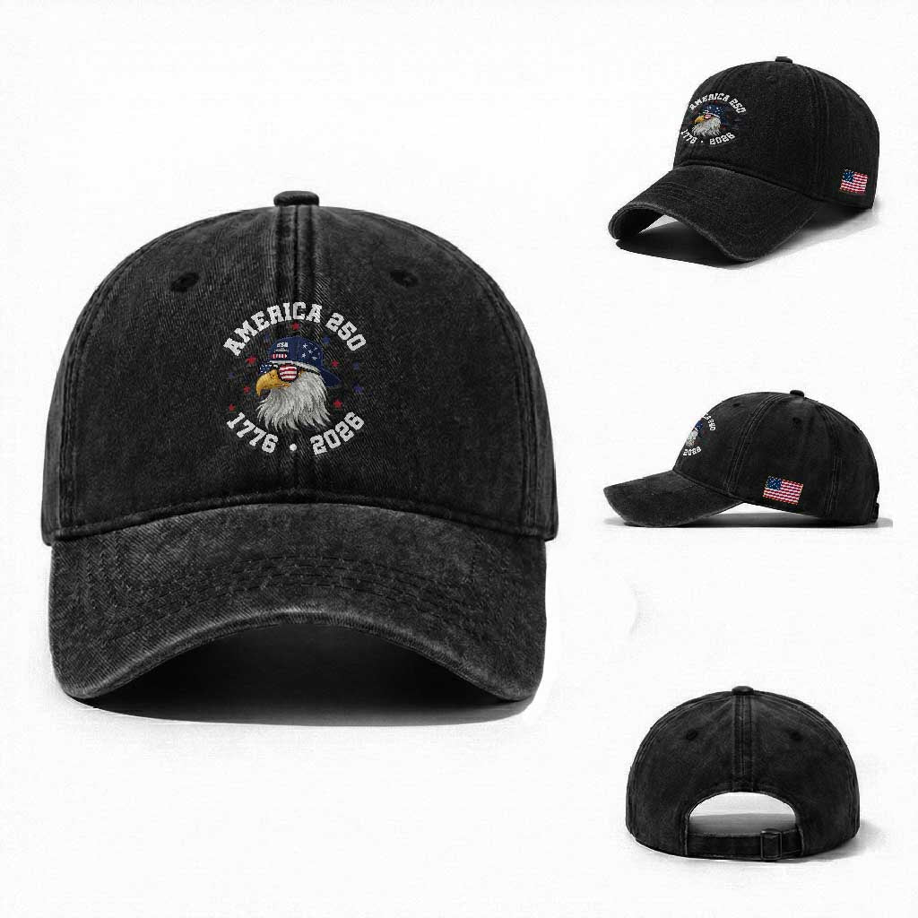 250 Years American Anniversary Washed Cotton Baseball Cap Patriotic Bald Eagle Fourth of July
