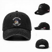250 Years American Anniversary Washed Cotton Baseball Cap Patriotic Bald Eagle Fourth of July