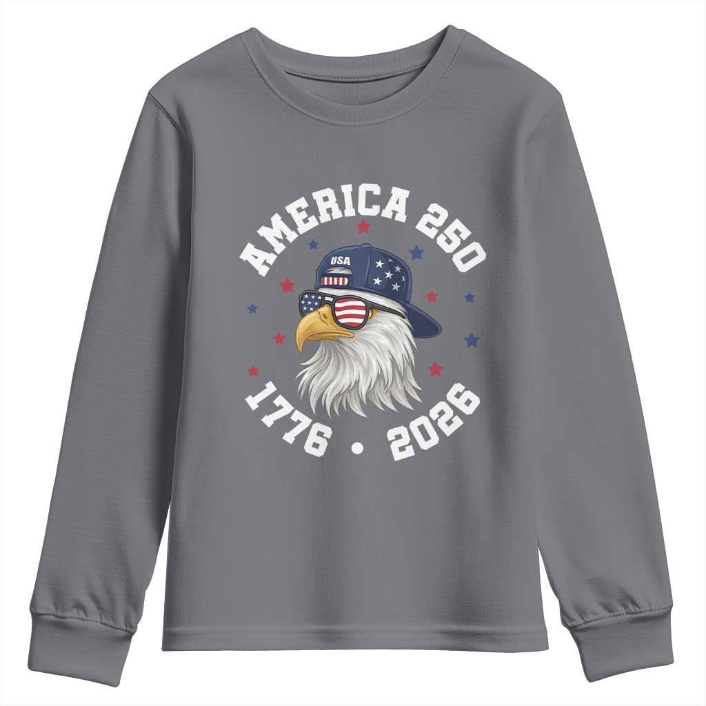 250 Years American Anniversary Youth Sweatshirt Patriotic Bald Eagle Fourth of July