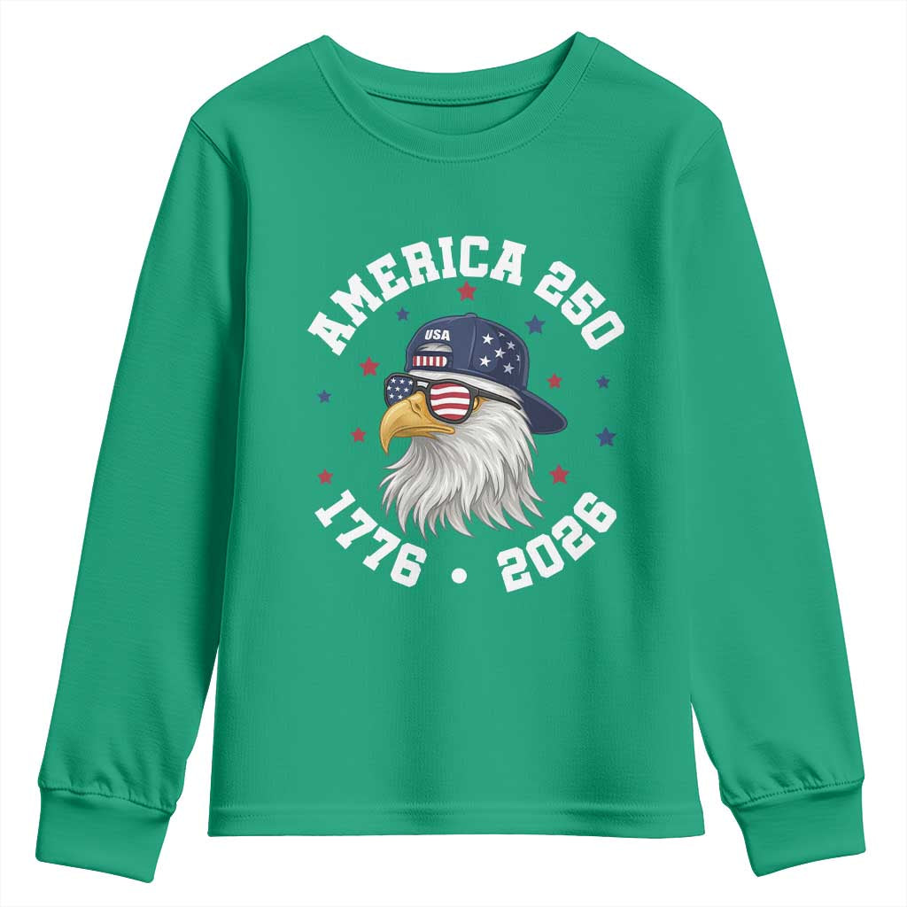 250 Years American Anniversary Youth Sweatshirt Patriotic Bald Eagle Fourth of July