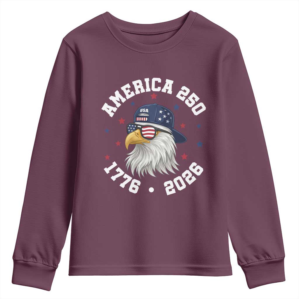 250 Years American Anniversary Youth Sweatshirt Patriotic Bald Eagle Fourth of July