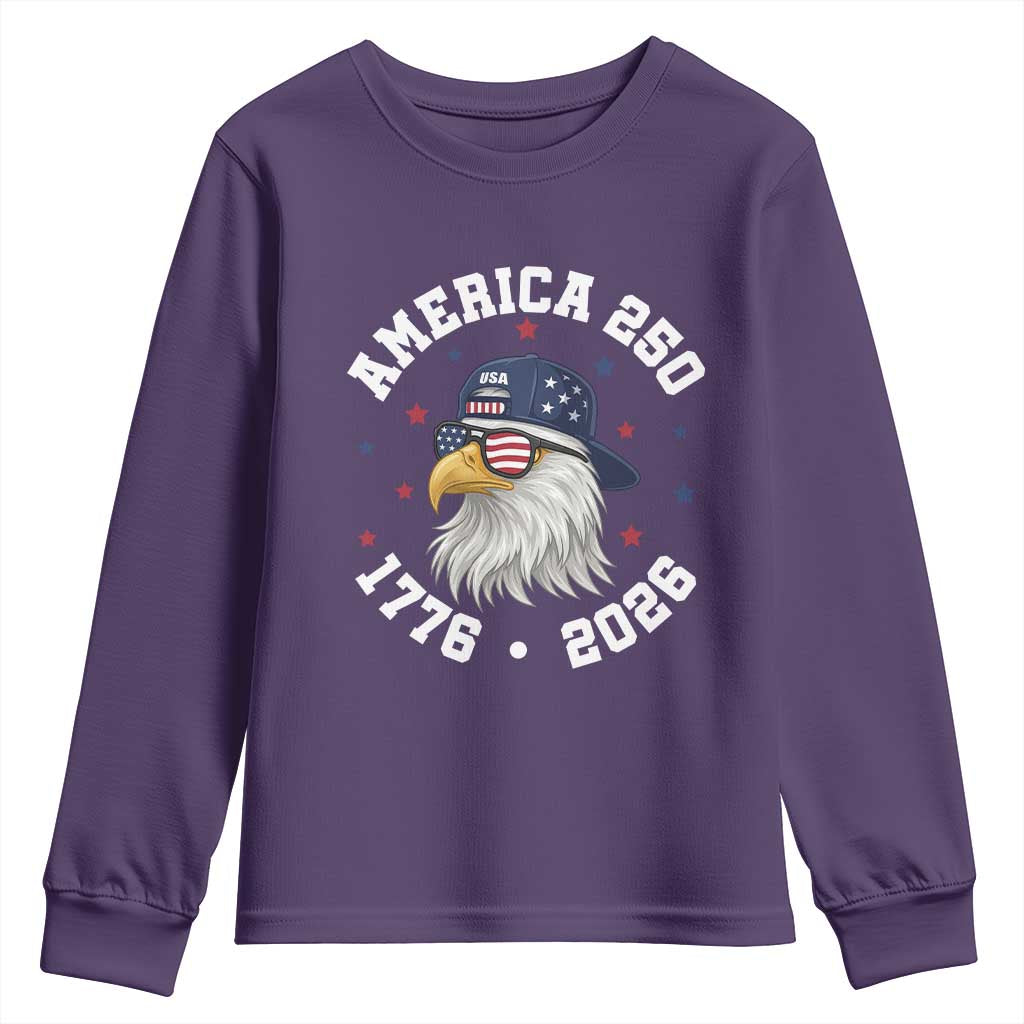 250 Years American Anniversary Youth Sweatshirt Patriotic Bald Eagle Fourth of July