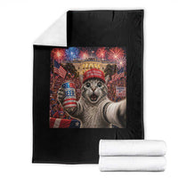250 Years Of Freedom Throw Blanket Funny Cat Selfie 4th of July Party
