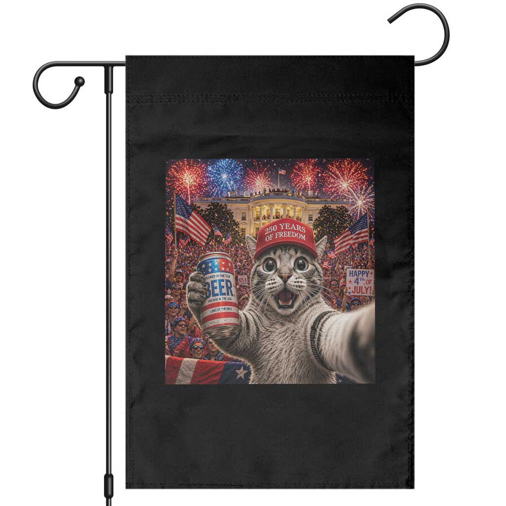 250 Years Of Freedom Garden Flag Funny Cat Selfie 4th of July Party