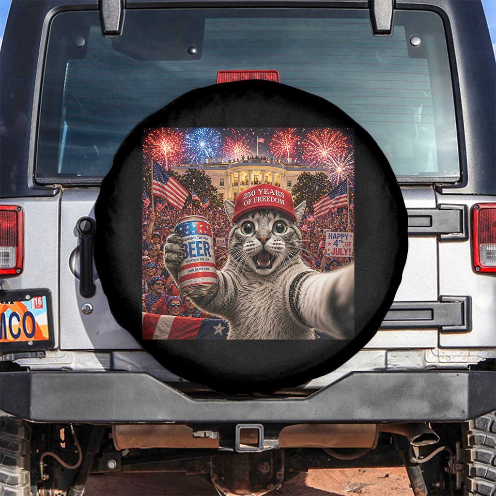 250 Years Of Freedom Spare Tire Cover Funny Cat Selfie 4th of July Party