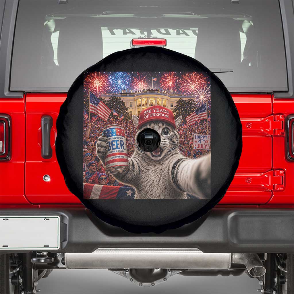 250 Years Of Freedom Spare Tire Cover Funny Cat Selfie 4th of July Party