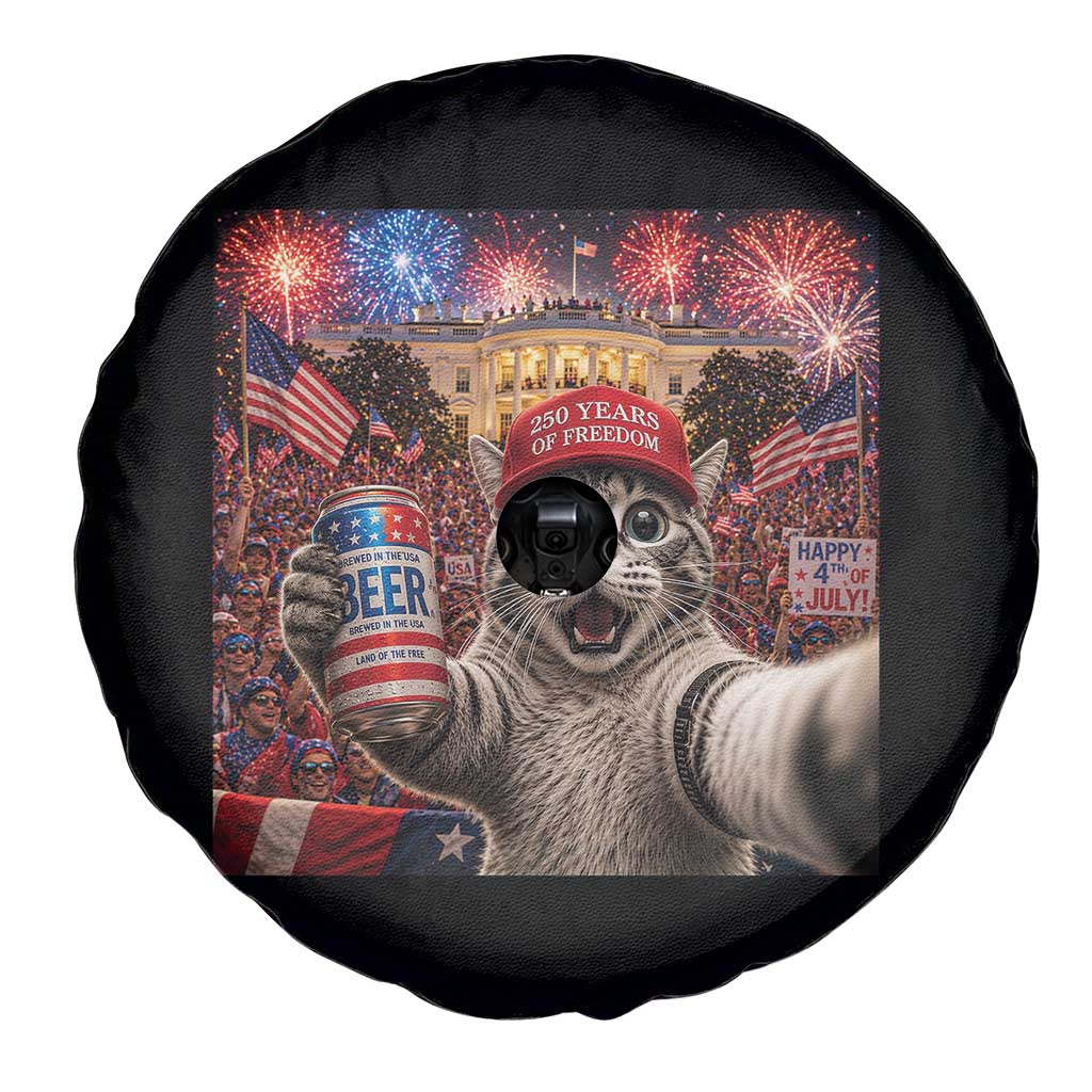 250 Years Of Freedom Spare Tire Cover Funny Cat Selfie 4th of July Party