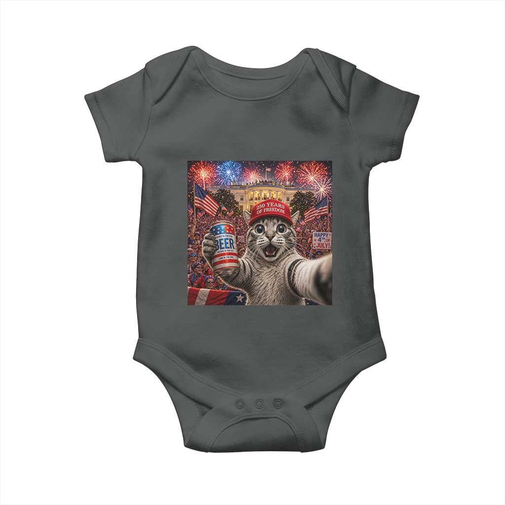 250 Years Of Freedom Baby Onesie Funny Cat Selfie 4th of July Party