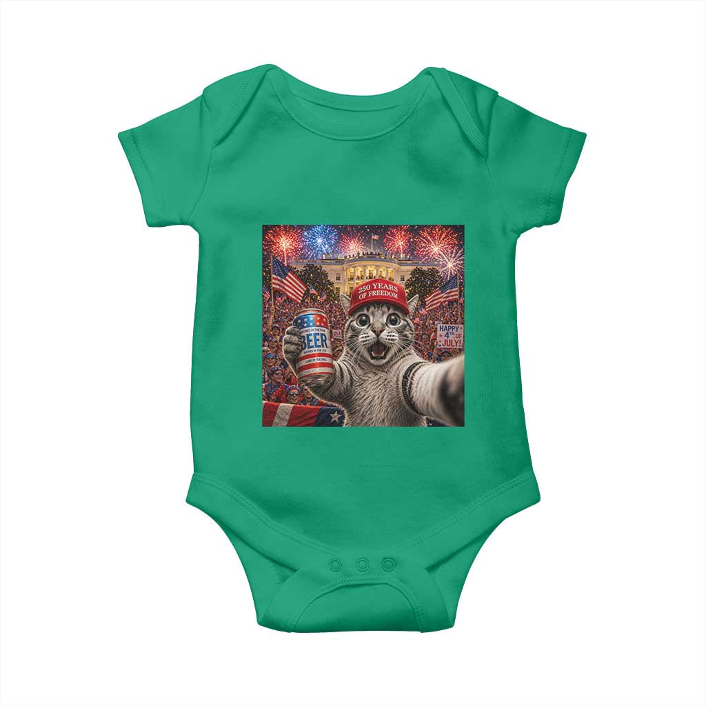 250 Years Of Freedom Baby Onesie Funny Cat Selfie 4th of July Party