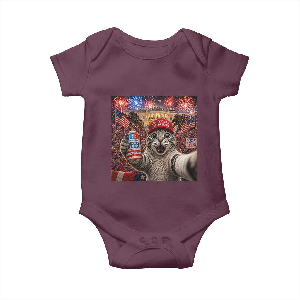 250 Years Of Freedom Baby Onesie Funny Cat Selfie 4th of July Party