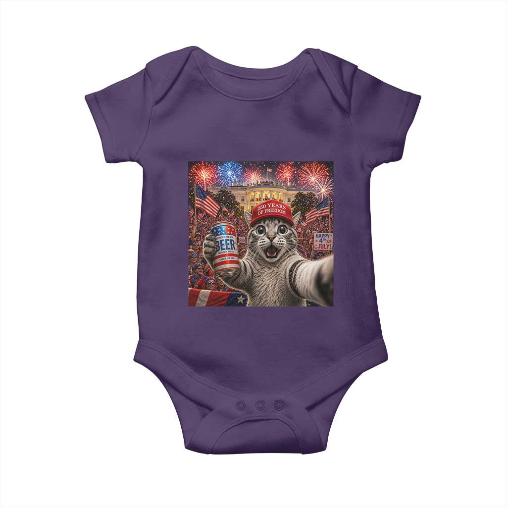250 Years Of Freedom Baby Onesie Funny Cat Selfie 4th of July Party