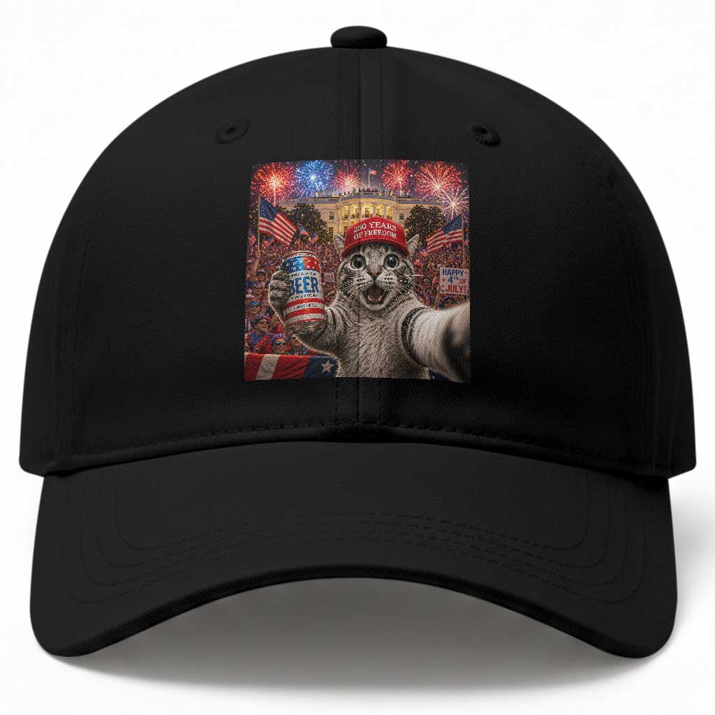 250 Years Of Freedom Baseball Cap Funny Cat Selfie 4th of July Party