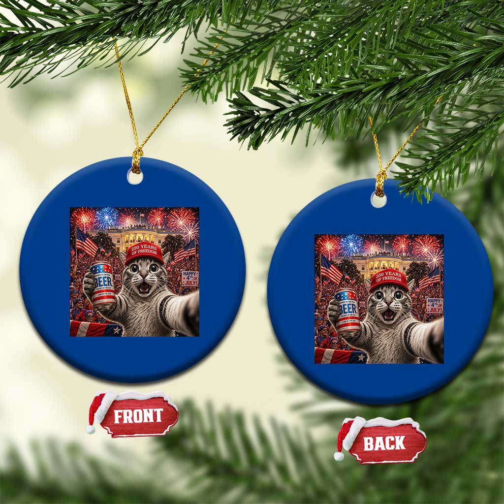 250 Years Of Freedom Ceramic Ornament Funny Cat Selfie 4th of July Party