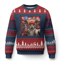250 Years Of Freedom Ugly Christmas Sweater Funny Cat Selfie 4th of July Party
