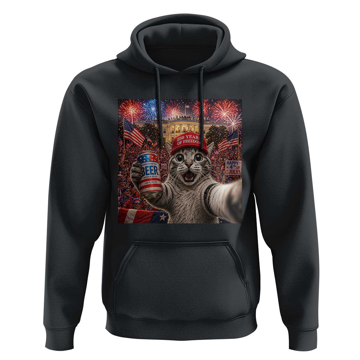 250 Years Of Freedom Hoodie Funny Cat Selfie 4th of July Party