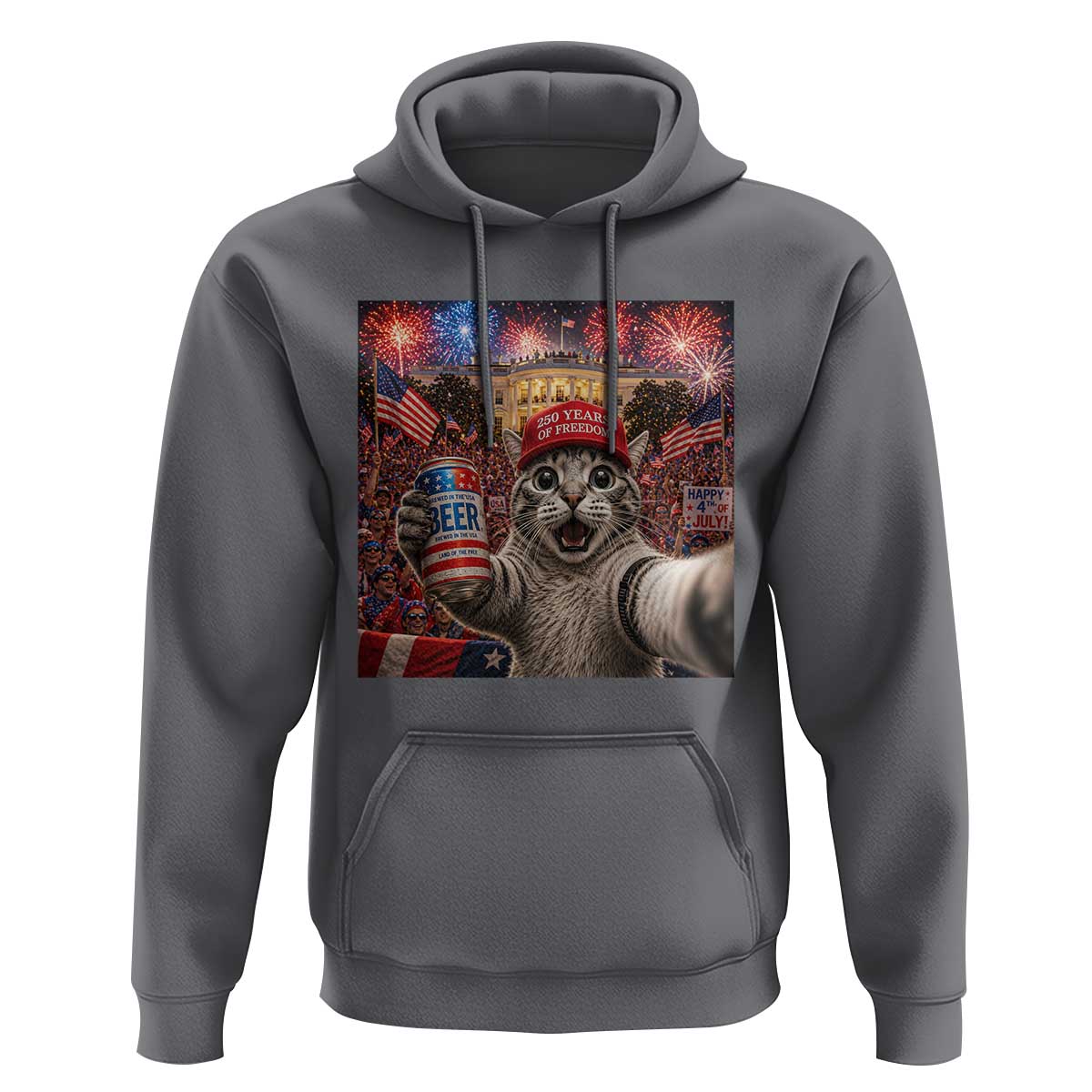 250 Years Of Freedom Hoodie Funny Cat Selfie 4th of July Party